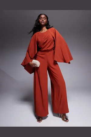 ASOS Cape detail wide leg jumpsuit with open back in deep rust