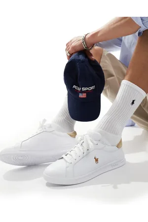Ralph Lauren Heritage Court trainer in with tan heel tab