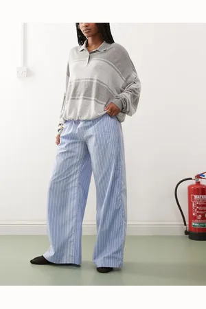Weekday Wide leg trousers in mismatched stripe