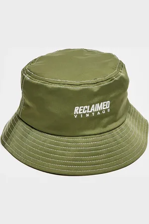 Reclaimed Unisex nylon logo bucket hat in khaki