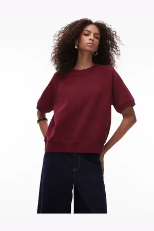 ARKET Soft terry sweatshirt with short sleeves in burgundy