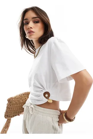 4th & Reckless Beaded ring detail cropped t-shirt in