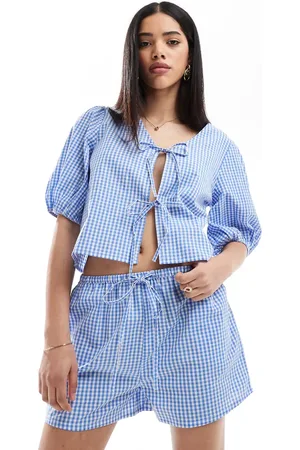 Esmée Esmee Exclusive drawstring beach shorts in blue and white gingham