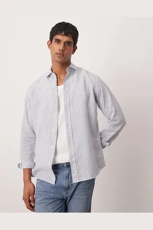 MANGO Smart linen striped shirt in