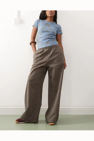 Weekday Drawstring cotton wide leg trousers in stripe