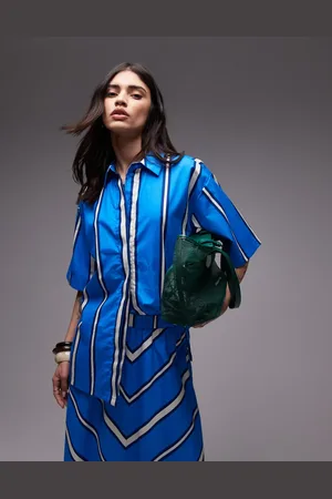 Topshop Co-ord poplin resort shirt in bold blue and ivory stripe