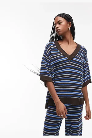 Topshop Oversized knitted polo co-ord in blue stripe