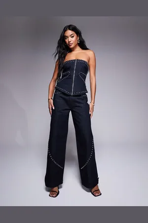 Liquor N Poker Studded stitch detail baggy co-ord jean in indigo