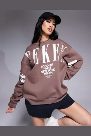 ASOS Weekend Collective oversized sweat with stacked logo in chocolate