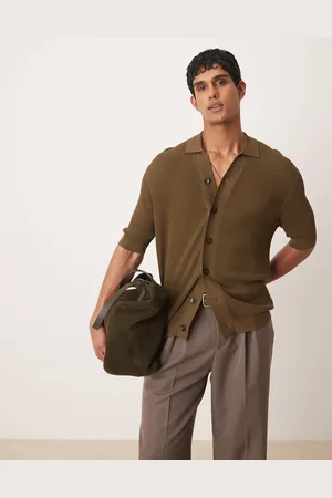 MANGO Button down crochet shirt in dark