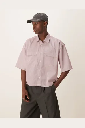 ASOS 90s oversized boxy shirt in micro check in burgundy