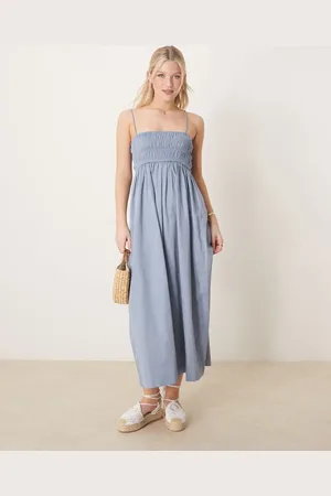 ASOS Shirred bust cotton sateen maxi dress in denim