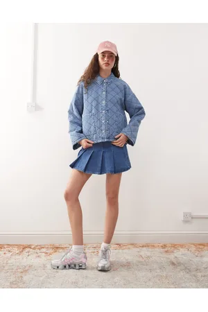 Noisy May Quilted diamond denim jacket in light wash
