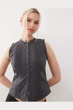 Motel Yara pintuck fitted blouse in charcoal