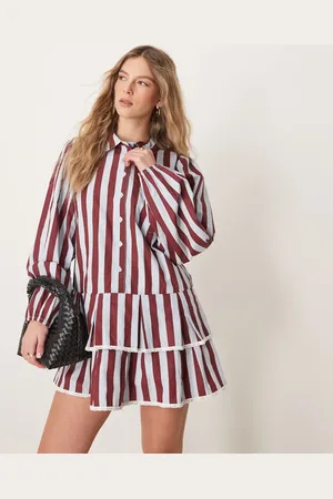 Neon Rose Drop hem striped pleated hem mini dress in multi