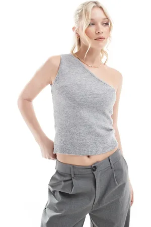 AWARE One shoulder knitted top in light melange
