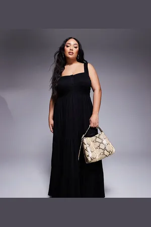 ASOS ASOS DESIGN Curve ruched square neck tiered maxi dress with lace inserts in