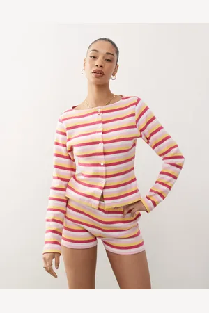 Reclaimed Long sleeve button through top in stripe co ord
