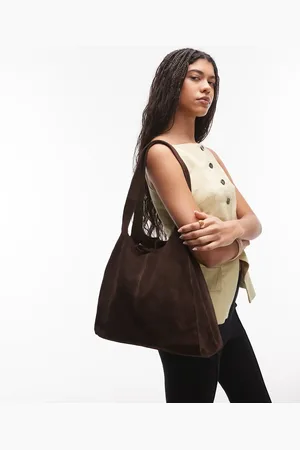 MANGO Gold detail tie suede tote bag in