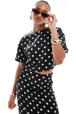 4th & Reckless Cropped satin top co-ord in black polka dot