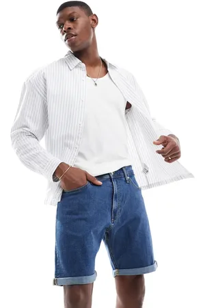 JJ Turn up denim short in mid denim