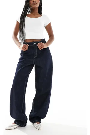 Bershka Wide balloon leg jeans in indigo wash