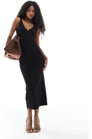 Bershka Shaping plunge neck midaxi dress in