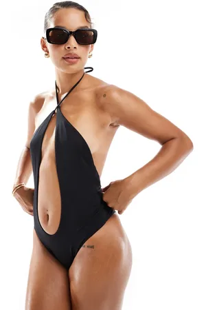 Bershka Cut out halterneck swimsuit in