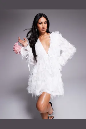 Jaded Rose Rose faux feather babydoll mini dress in ivory