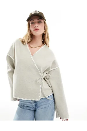 VILA Wrap front cardigan with contrast stitch in cream