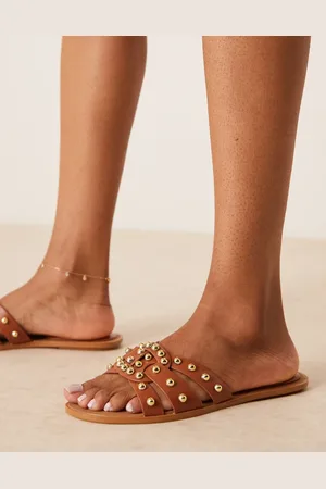 Glamorous Studded flat sandals in tan