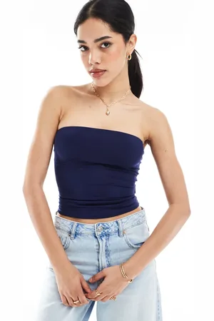Bershka Polyamide bandeau top in navy