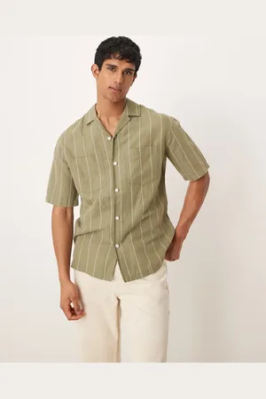 MANGO Linen mix stripe short sleeve shirt in