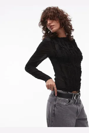 Topshop Long sleeve sheer ruffle top in