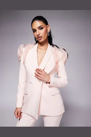 Lavish Alice Organza rose sleeve & button blazer co-ord in light