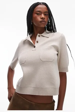 ARKET Compact knitted top with button polo collar in beige
