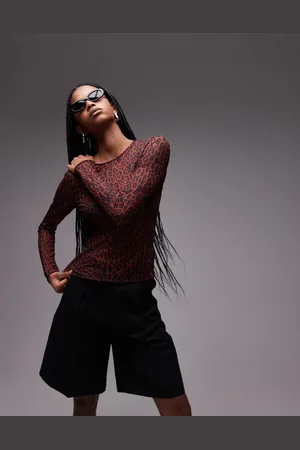 & OTHER STORIES Mesh long sleeve top in leopard print