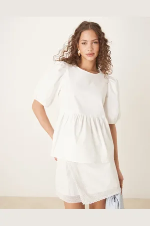 VILA Puff sleeve cotton poplin top in