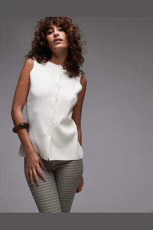 Topshop Longline compact knit waistcoat in ecru