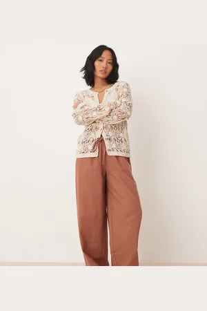 ASOS Petite linen look pull on trousers in mocha