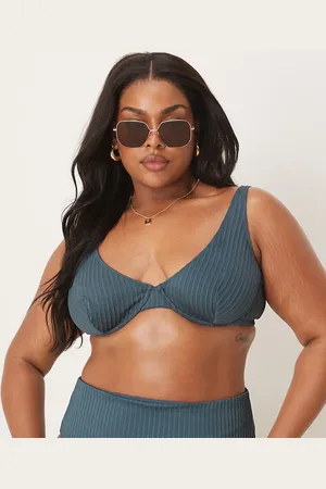 ASOS ASOS DESIGN Curve Riddy rib underwired bikini top in slate blue