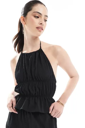 Esmée Esmee Exclusive sheer open back halter neck beach top co-ord in textured