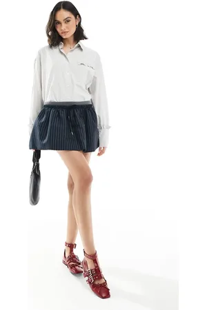 Bershka Double waistband skater mini skirt in pinstripe