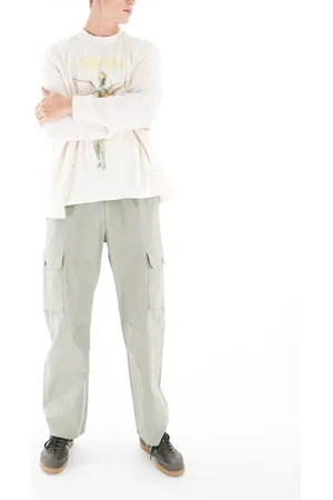 Bershka Ripstop wide leg cargo in khaki