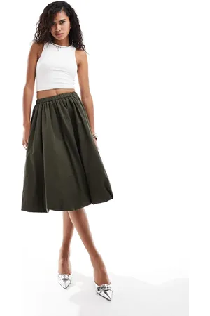 Amy Lynn Puffball midi skirt in khaki
