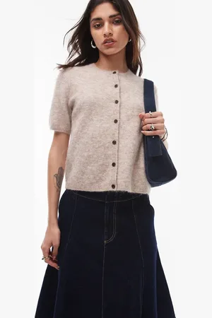 ARKET Alpaca wool blend cardigan with short sleeves in beige