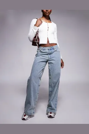 Liquor N Poker Low rise baggy jeans with side poppers in mid
