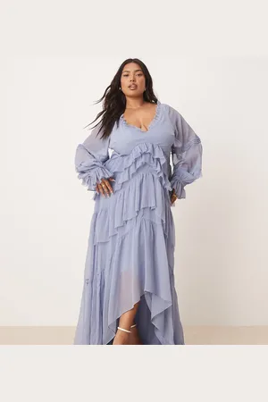 ASOS ASOS DESIGN Curve v front tiered ruffle maxi dress with hi low hem and pin tucks in dusky