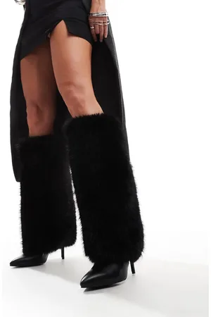 AZALEA WANG Omera fluffy heeled knee boots in
