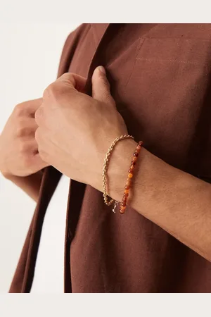 ASOS 2 pack amber bead and chain bracelet in multi